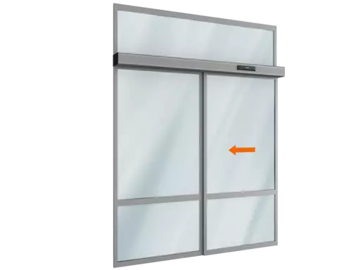 Одностворчатые автоматические раздвижные двери DoorHan с неподвижной створкой и фрамугой